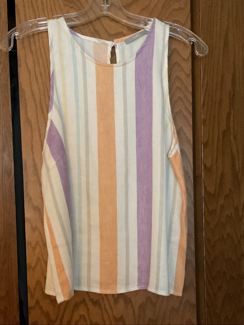 Tart Sleeveless Striped Summer Top in Pastel Orange, Lavender & Cream